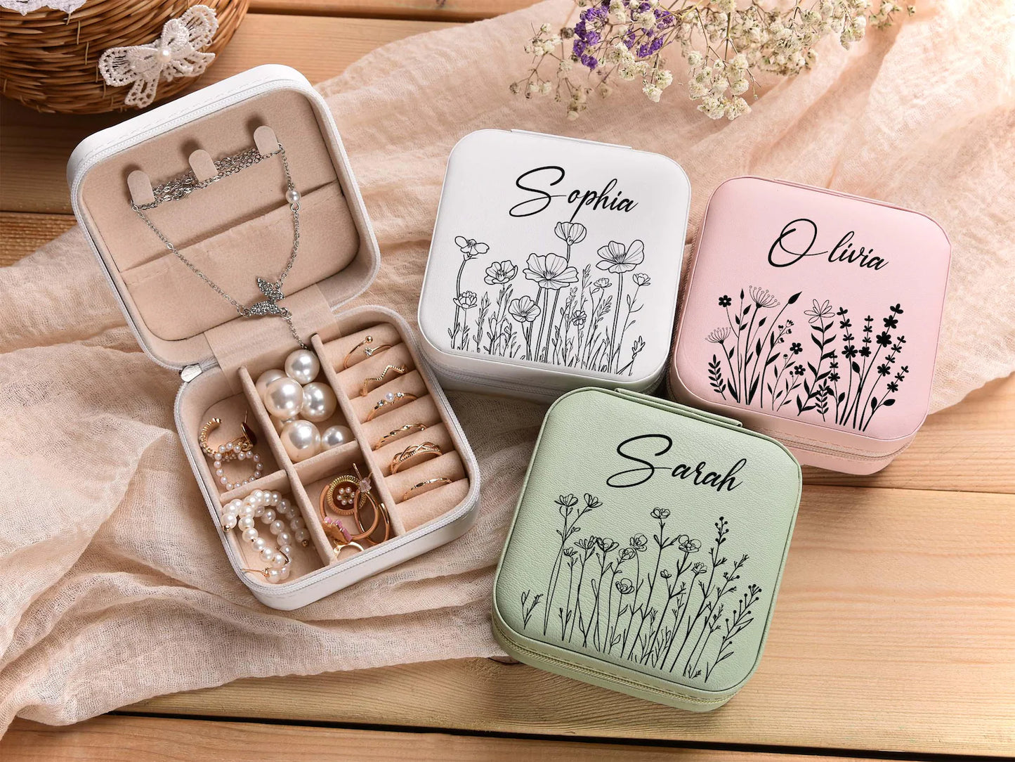 Bridesmaid Jewelry Organizer Box Personalized Wedding Gift with Travel Keepsake Feature