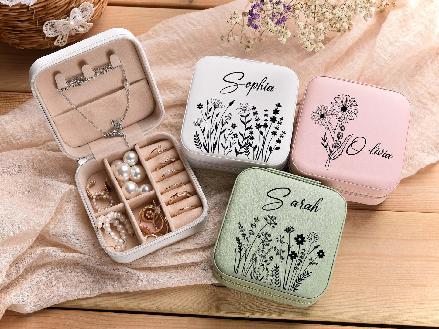 Bridesmaid Jewelry Organizer Box Personalized Wedding Gift with Travel Keepsake Feature