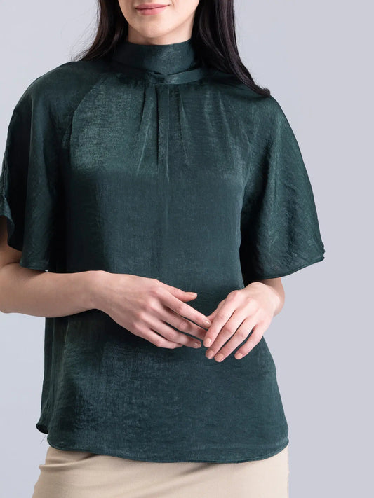 Versatile Satin Two-Way Top in Green for Women with Smart and Contemporary Fit