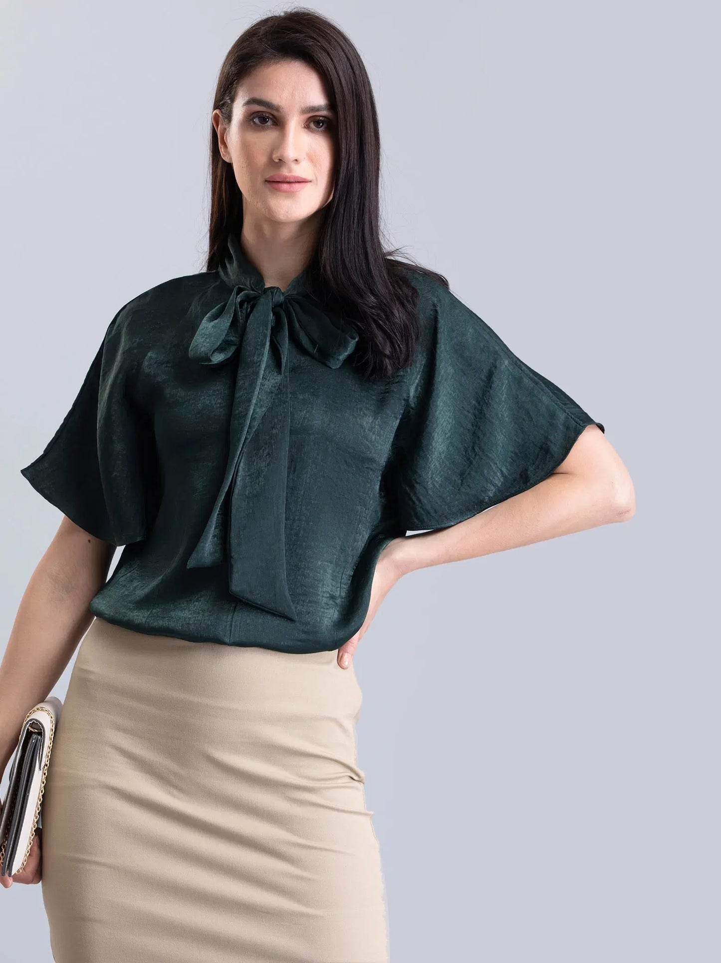 Versatile Satin Two-Way Top in Green for Women with Smart and Contemporary Fit