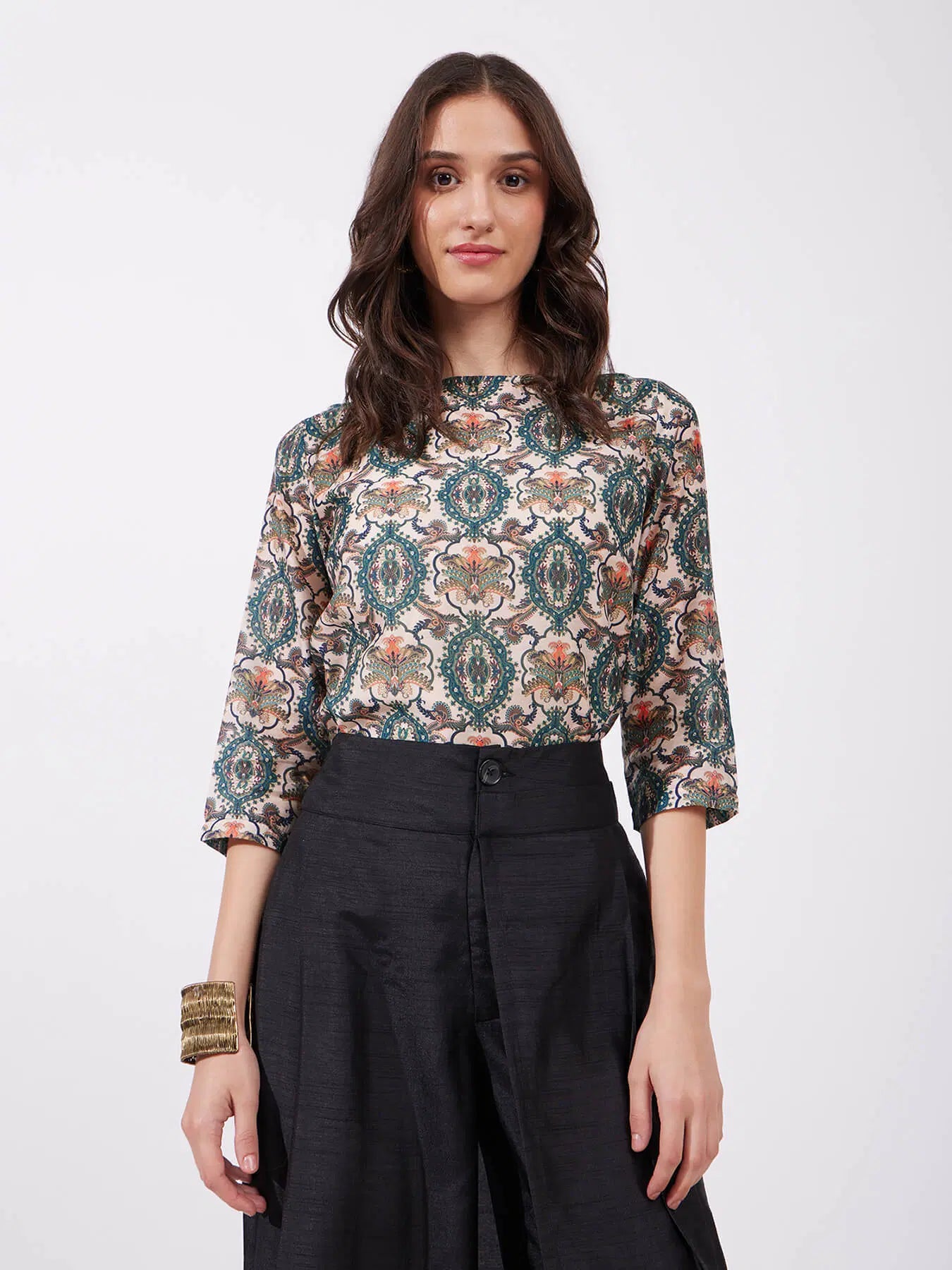 Fashionable Chanderi Top in Multicolour with Boat Neck for Ethnic and Casual Outfits