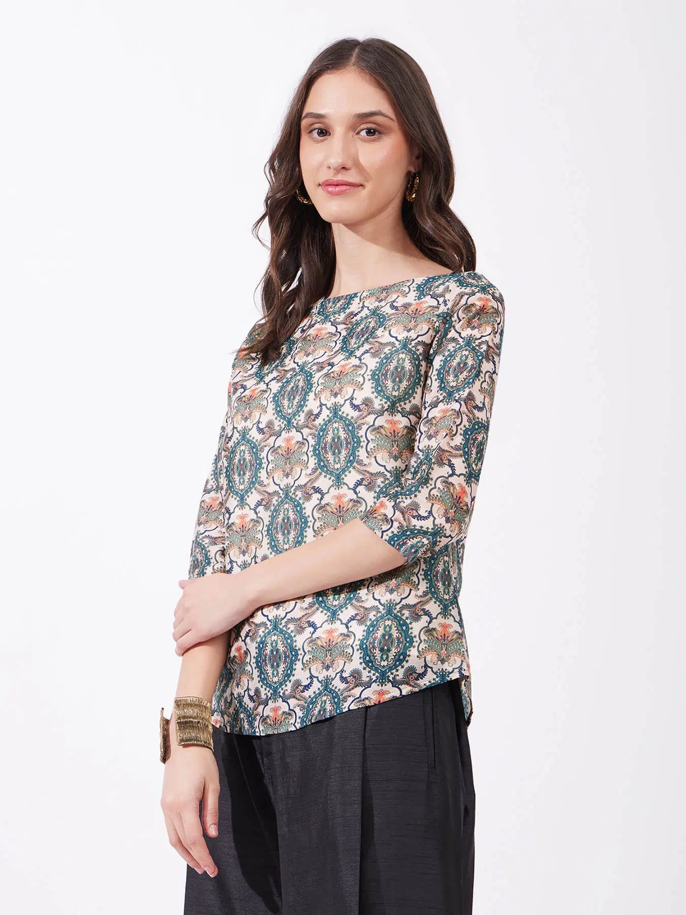 Fashionable Chanderi Top in Multicolour with Boat Neck for Ethnic and Casual Outfits