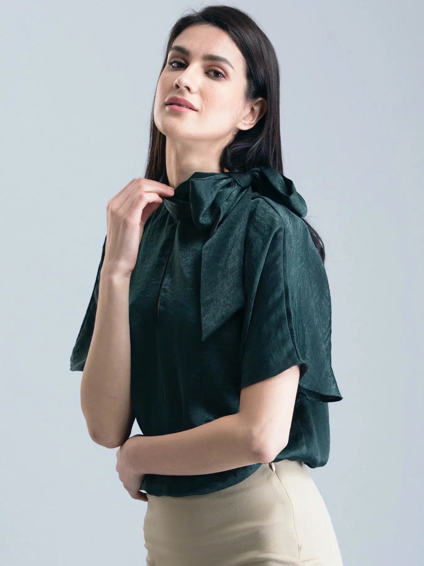 Versatile Satin Two-Way Top in Green for Women with Smart and Contemporary Fit