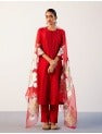 Red Silk Chanderi Hand-Painted Kurta Set
