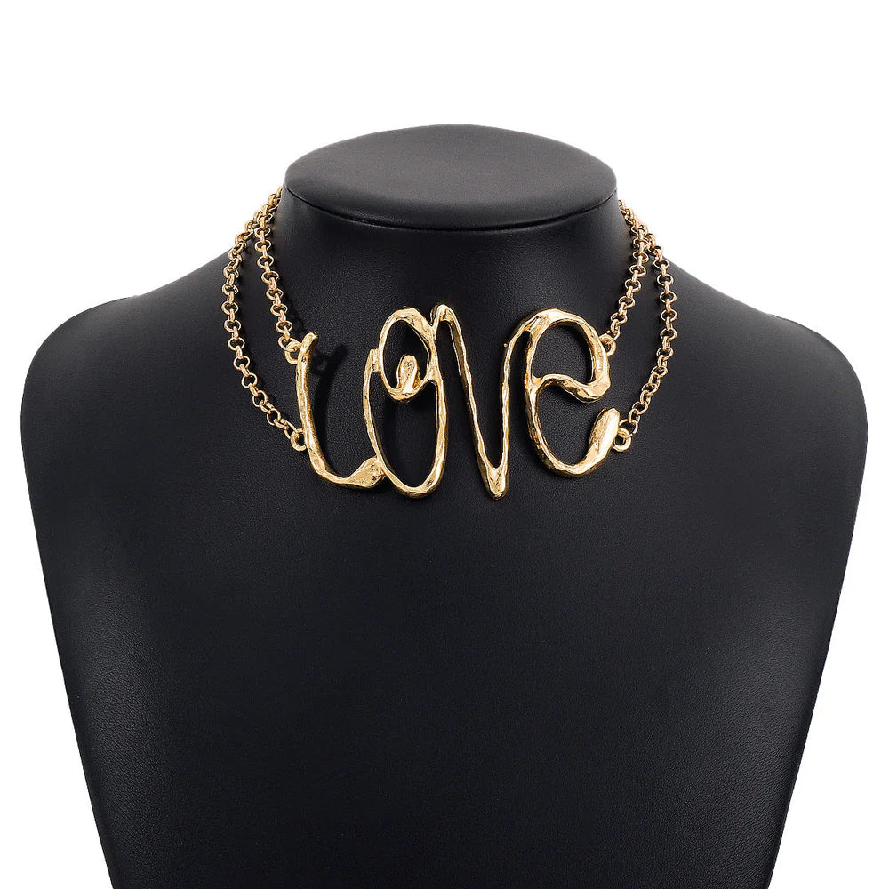 Trendy Glided 'LOVE' Statement Chain Necklace in Luxe Finish