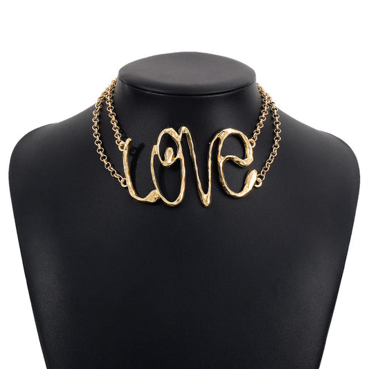 Trendy Glided 'LOVE' Statement Chain Necklace in Luxe Finish