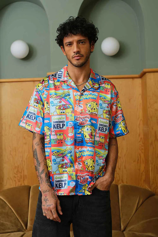 Casual Men’s Krabby Patty Junkies Oversized Shirt with Soft Cotton Material