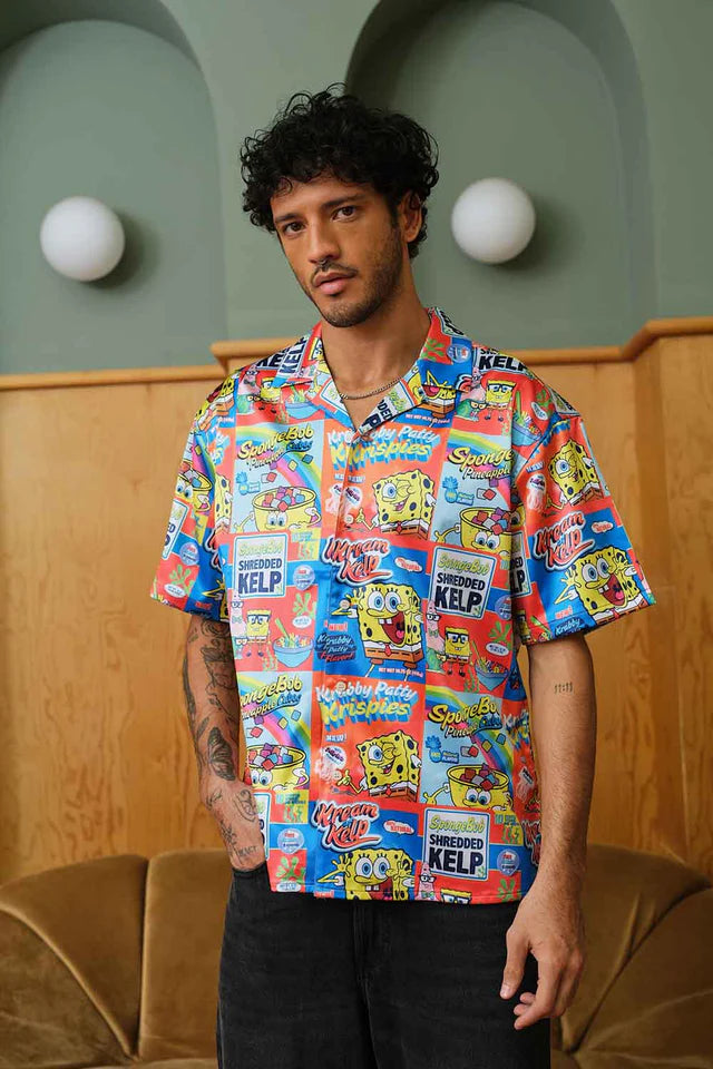 Casual Men’s Krabby Patty Junkies Oversized Shirt with Soft Cotton Material