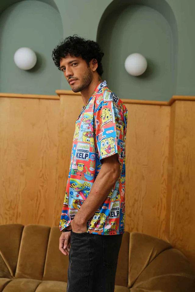 Casual Men’s Krabby Patty Junkies Oversized Shirt with Soft Cotton Material