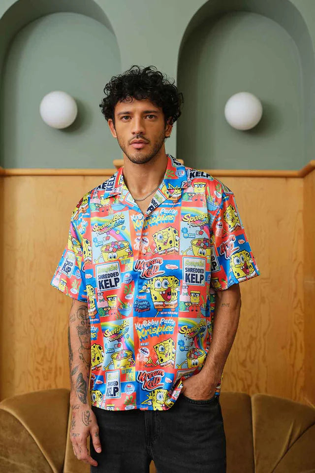 Casual Men’s Krabby Patty Junkies Oversized Shirt with Soft Cotton Material