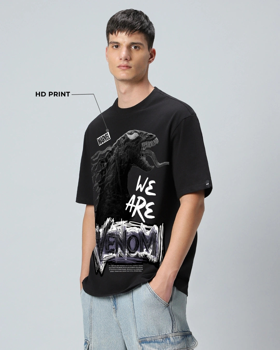 Trendy Men’s Black Venom Graphic Printed Oversized T-shirt for Casual Wear