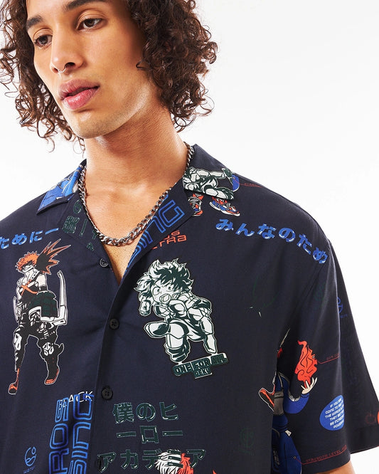 Youthful Men’s Blue Oversized All Over Printed Shirt – On-Trend Casual Streetwear for Modern Everyday Comfort and Style