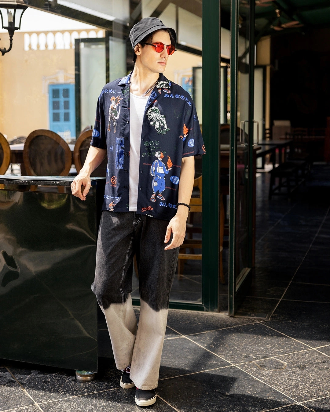 Youthful Men’s Blue Oversized All Over Printed Shirt – On-Trend Casual Streetwear for Modern Everyday Comfort and Style