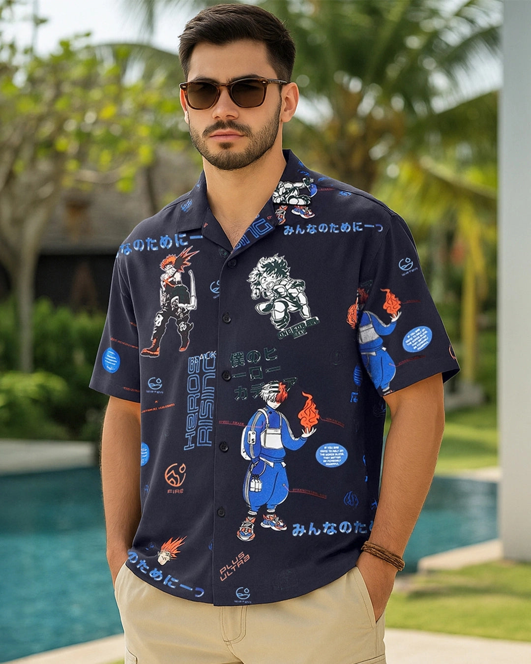 Youthful Men’s Blue Oversized All Over Printed Shirt – On-Trend Casual Streetwear for Modern Everyday Comfort and Style