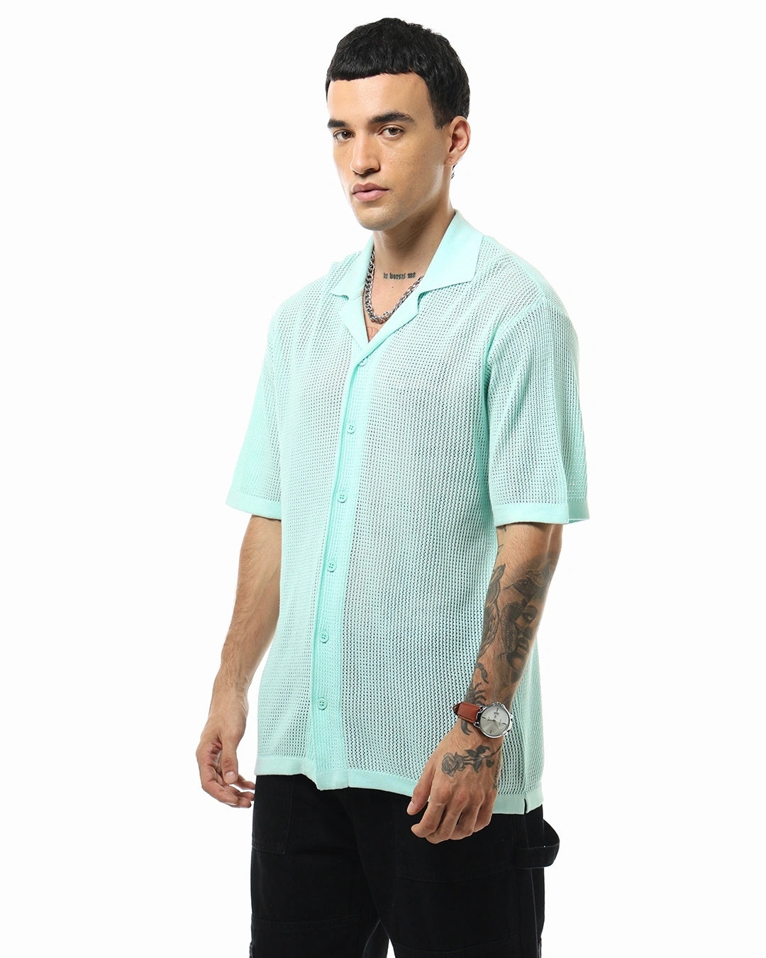Fashionable Men’s Blue Oversized Shirt with Textured Design – Contemporary Streetwear for Effortless Everyday Style