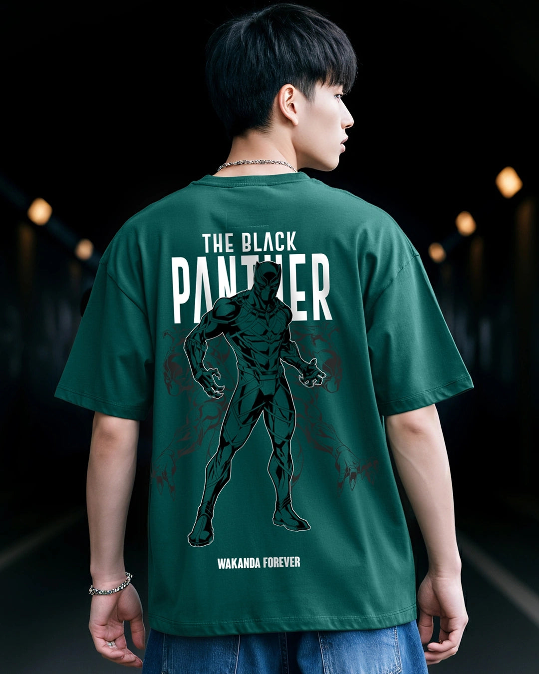 Sleek Green Wakanda Forever Graphic Printed Oversized T-shirt for Men with Premium Quality Fabric