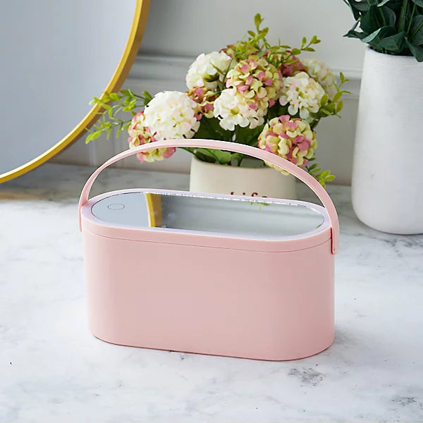 Makeup Storage Case with Detachable LED Mirror, Handle, and USB-C Rechargeable Design