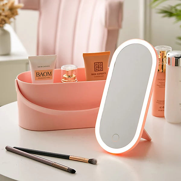 Makeup Storage Case with Detachable LED Mirror, Handle, and USB-C Rechargeable Design