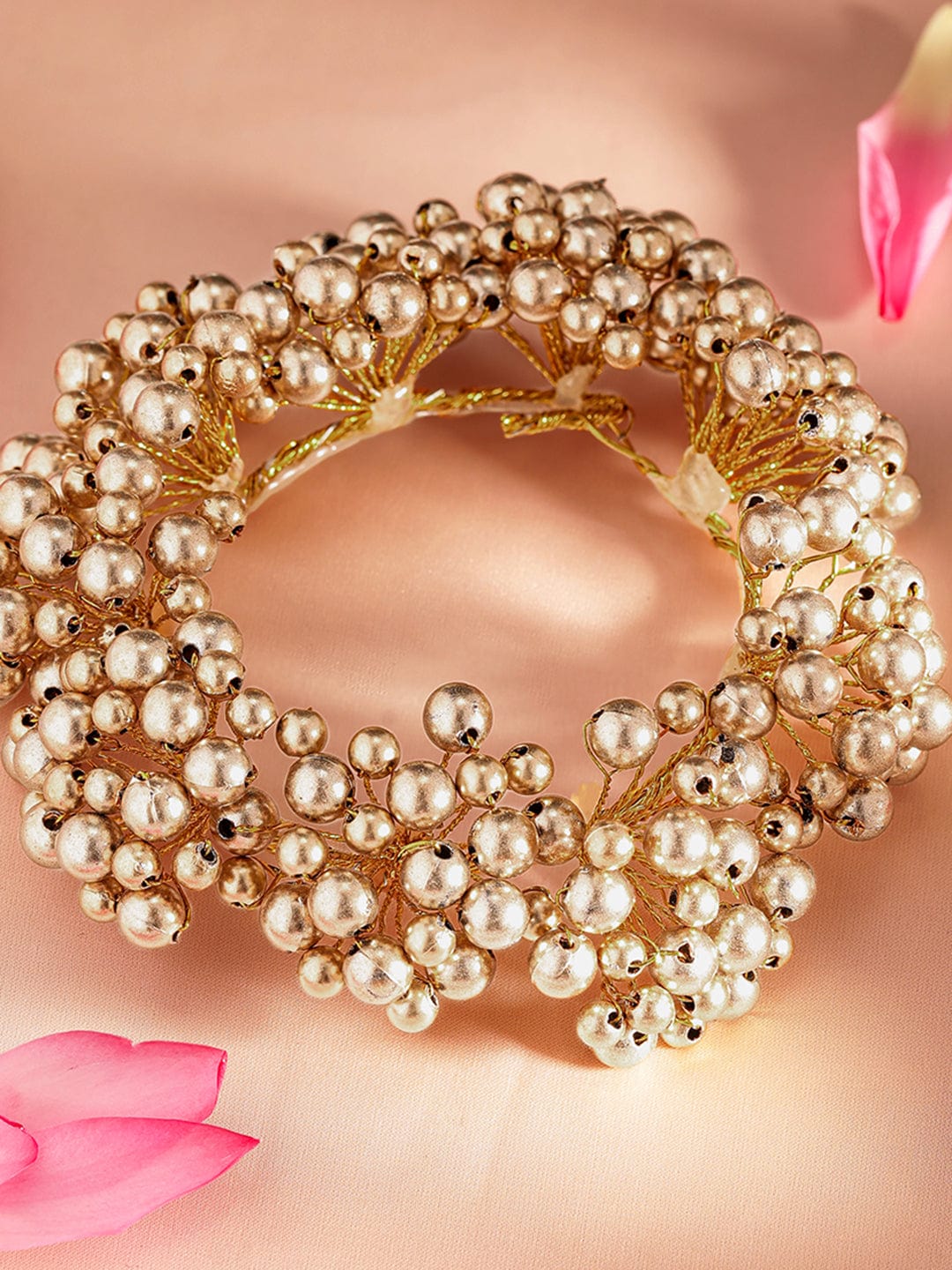 Modern Gold Toned Hair Bun Accessory with Decorative Pearl Details