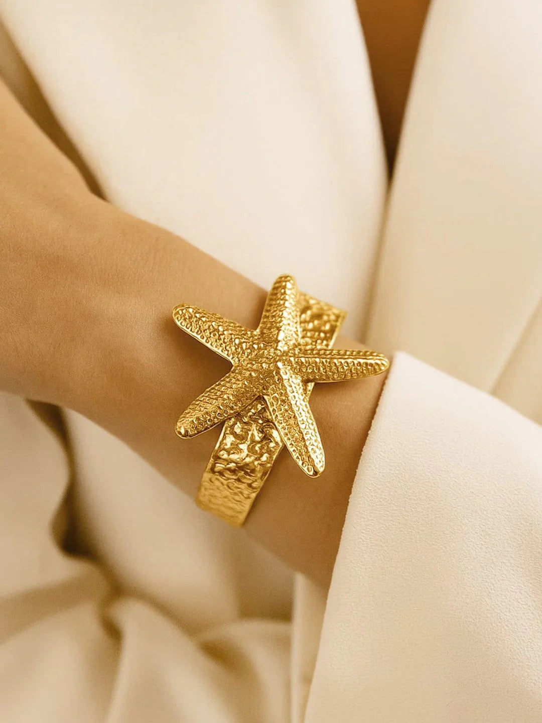 Elegant Starfish Open Cuff Bracelet Gold Plated and Tarnish Free