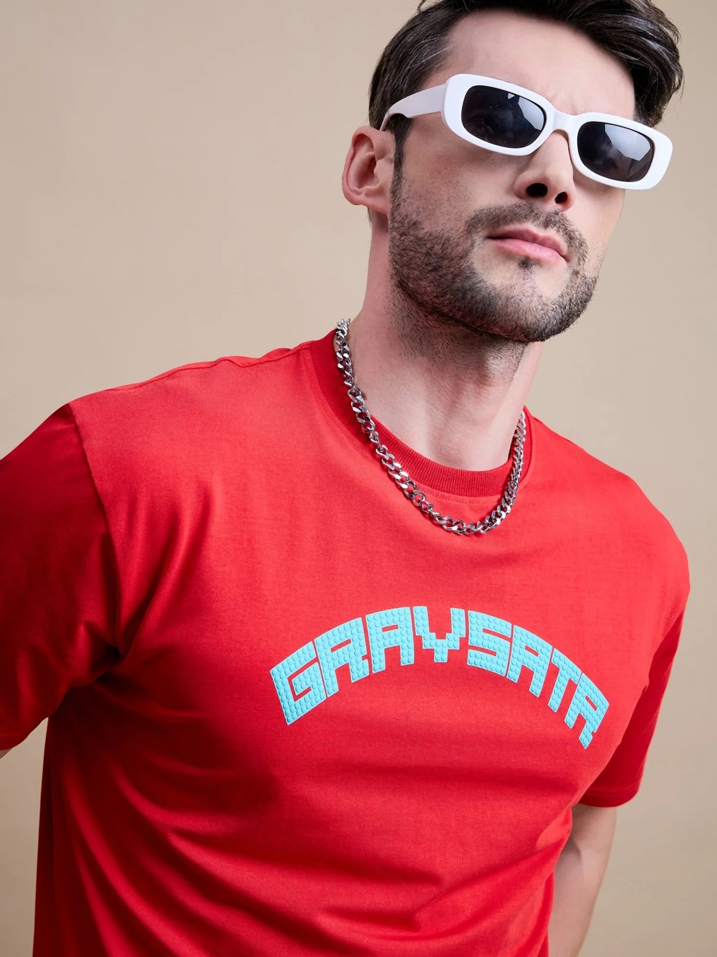 Mens Red Casual Oversized Cotton T Shirt with Soft Material and Stylish Look