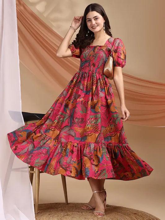 Modern Women Fit and Flare Pink Dress Designed for Semi Formal Gatherings and Fashionable Daily Wear