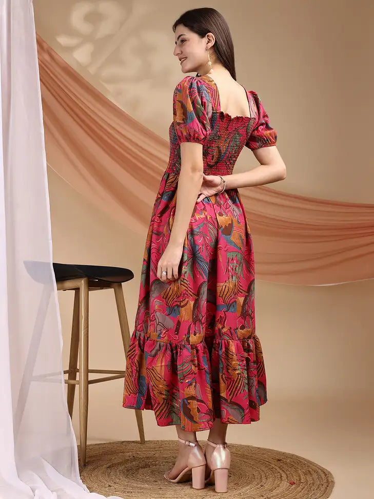 Modern Women Fit and Flare Pink Dress Designed for Semi Formal Gatherings and Fashionable Daily Wear